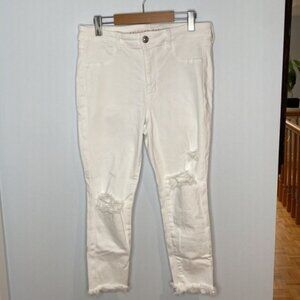 American Eagle Women White Ripped Distressed Stretchy Skinny Jeans Size 12 Short